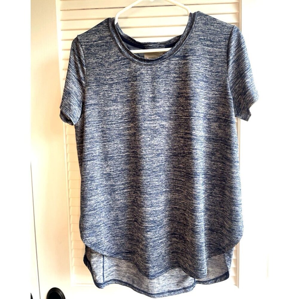 Athleta Utopia Split Hem Top Medium Navy Blue Heathered Athletic Tee Yoga Active
